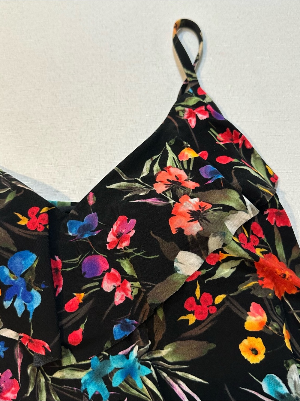 Aqua Green Floral Tankini Swim Top Medium Black Tropical Ruffle Built-In Cups - Picture 6 of 16